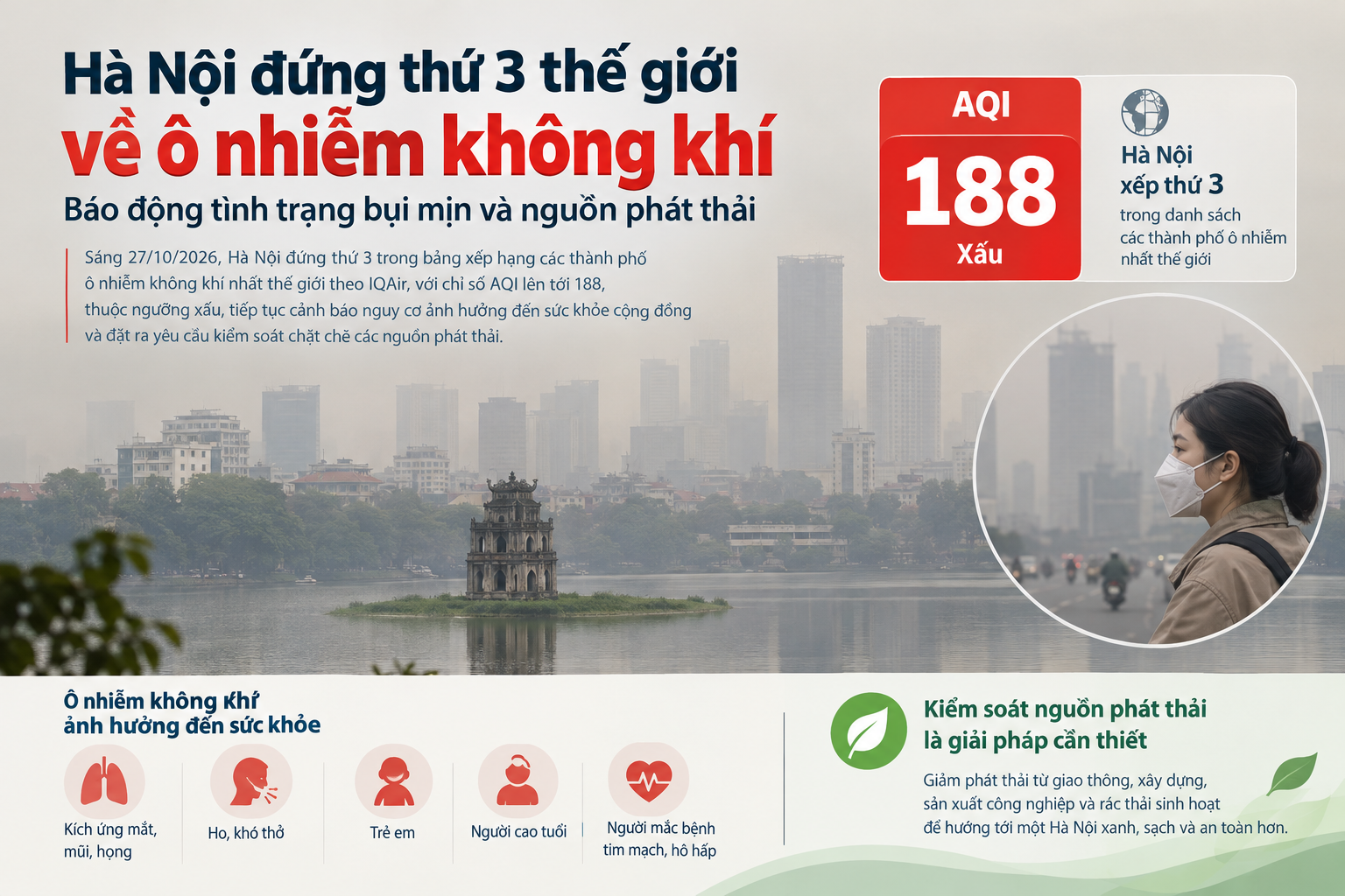Hà Nội đứng thứ 3 thế giới về ô nhiễm không khí: Báo động tình trạng bụi mịn và nguồn phát thải
